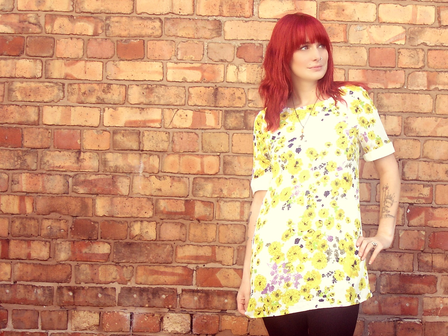 yellow floral tunic dress