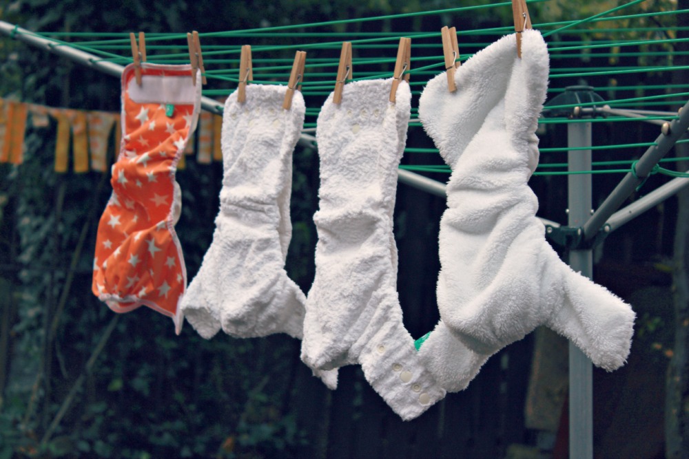 cloth nappies on washing line