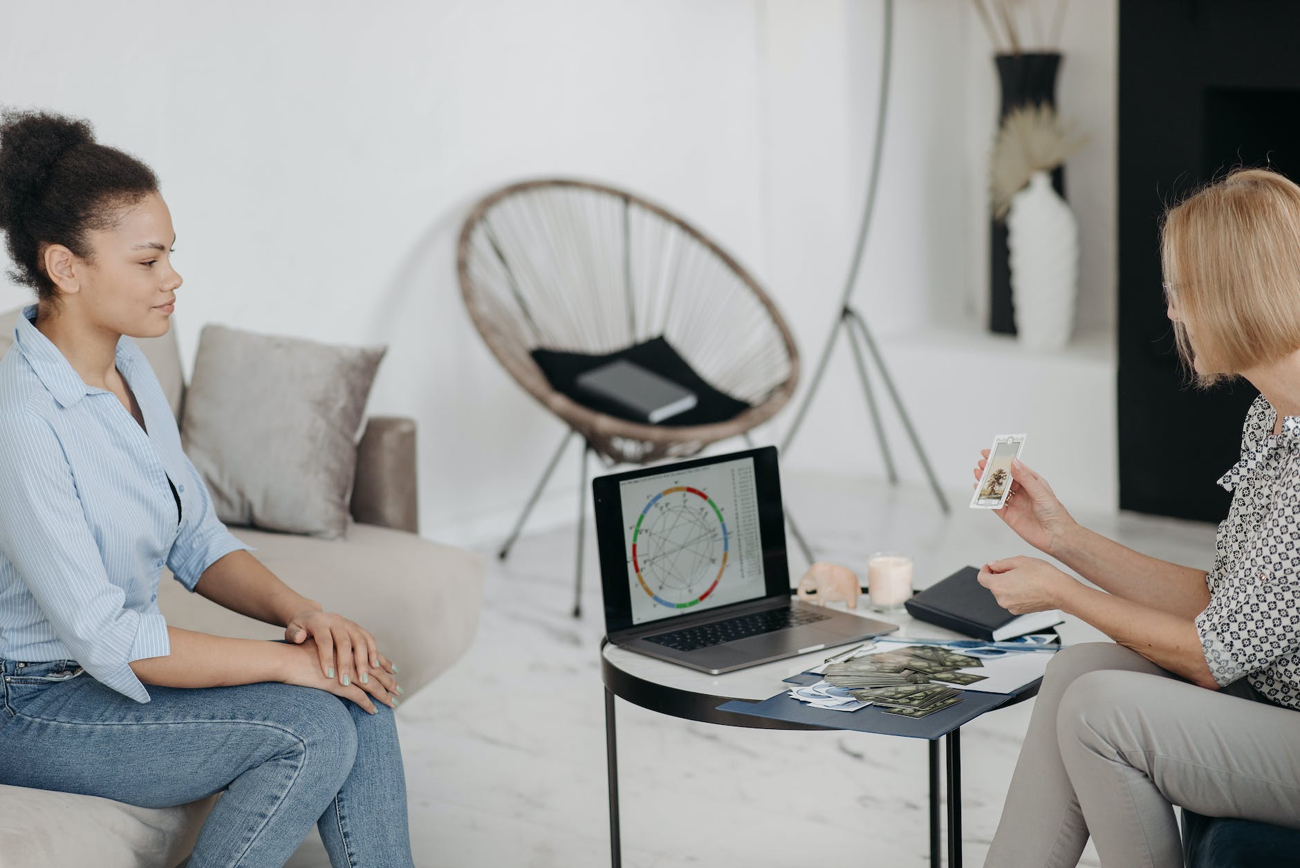 fortune teller talking to a client