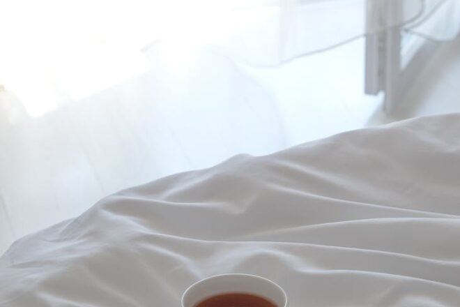 serene morning tea on a cozy bed in istanbul