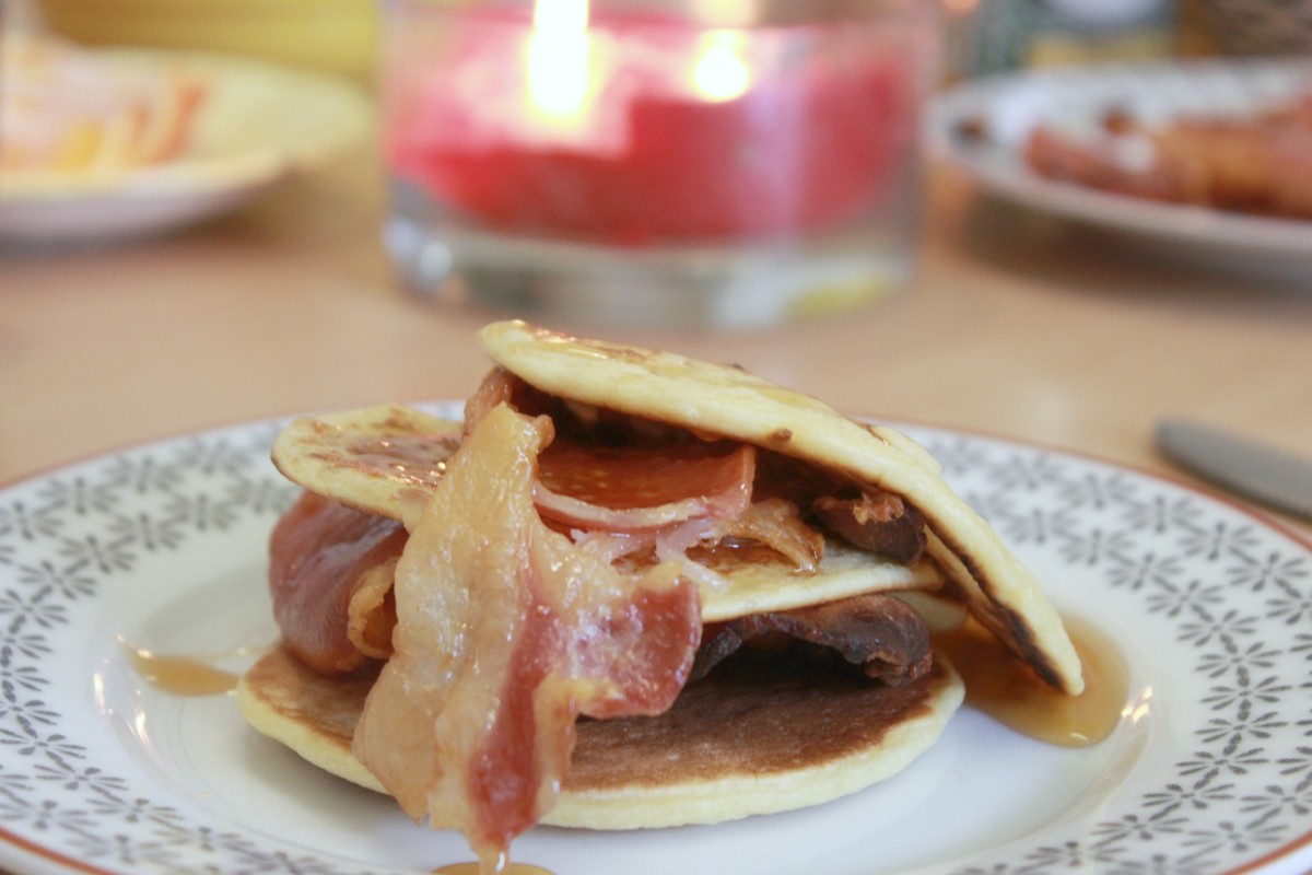 pancakes, bacon and maple syrup