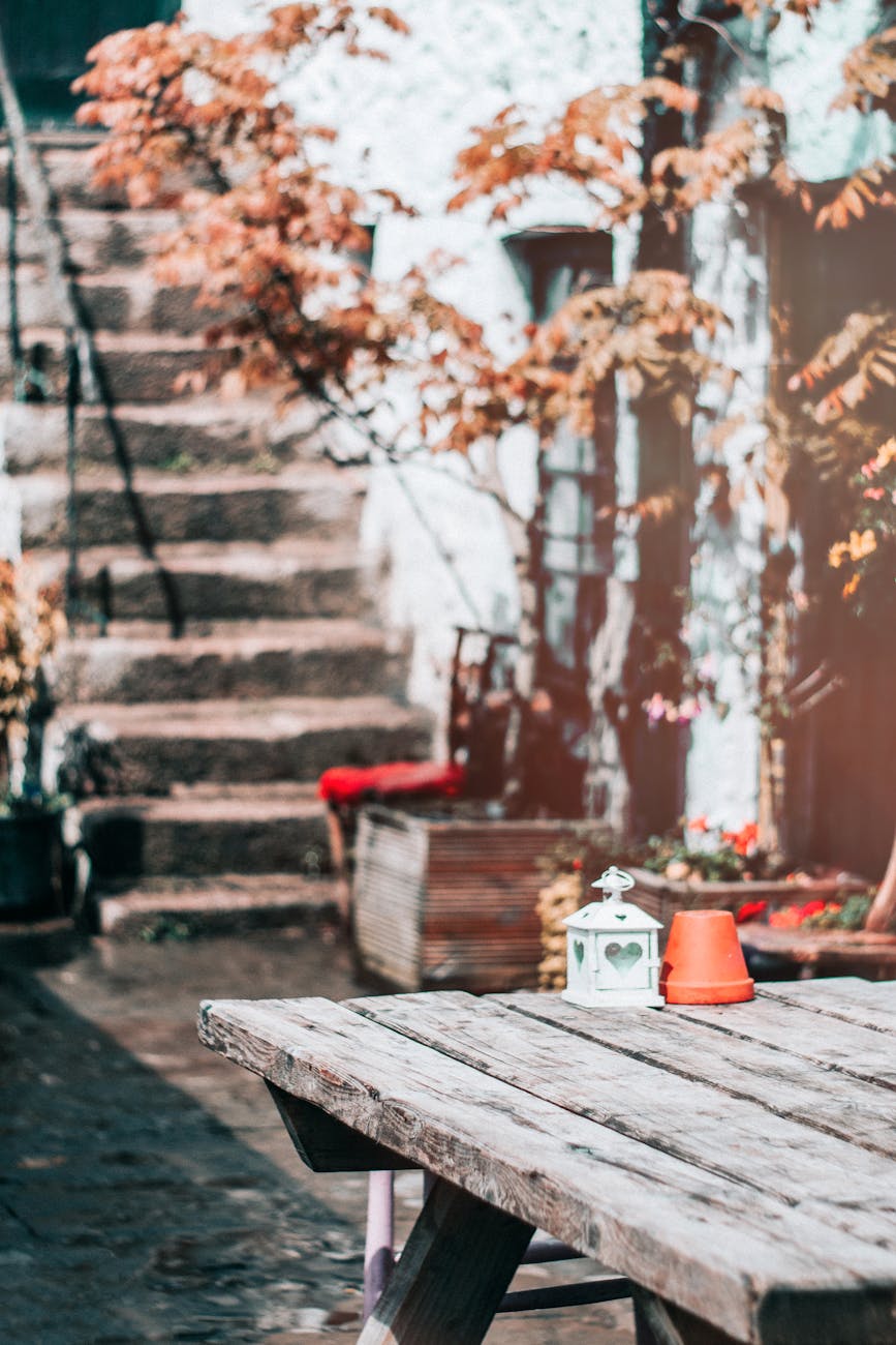 outdoors wooden table